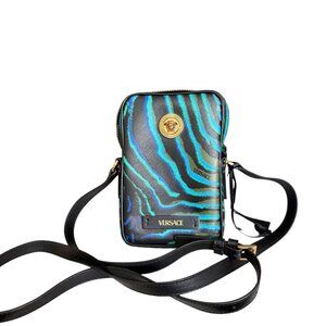 Versace Medusa Printed Calf Leather Tiger Blue/Black 100792 Phone case Bag